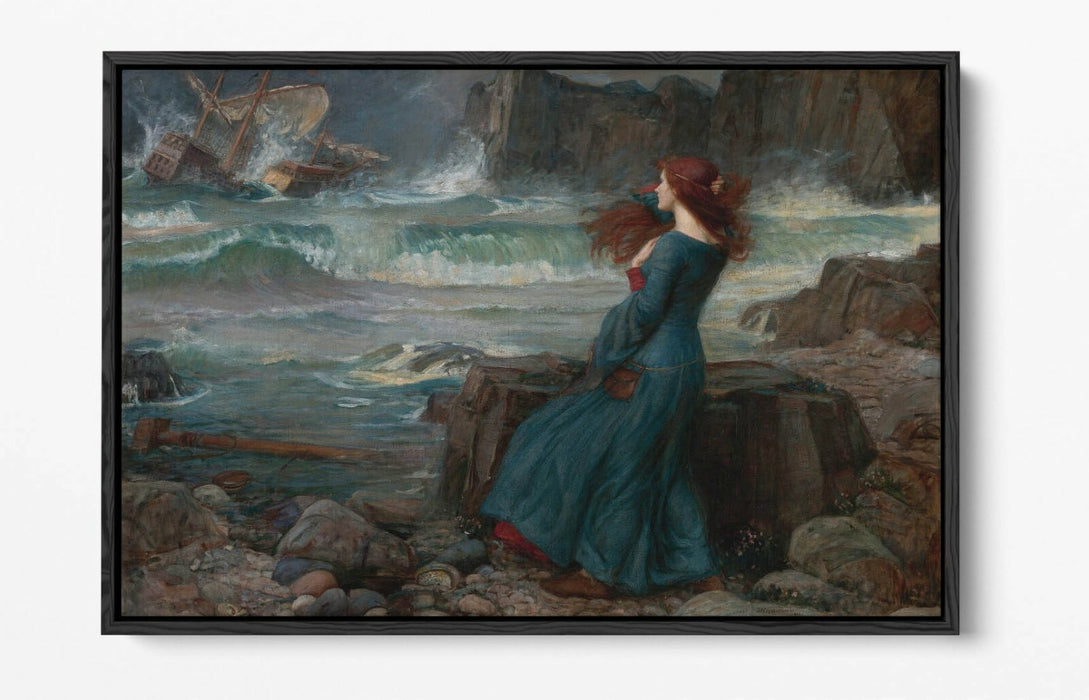 WATERHOUSE MIRANDA THE TEMPEST -FLOAT EFFECT CANVAS WALL ART PIC PRINT- GREEN