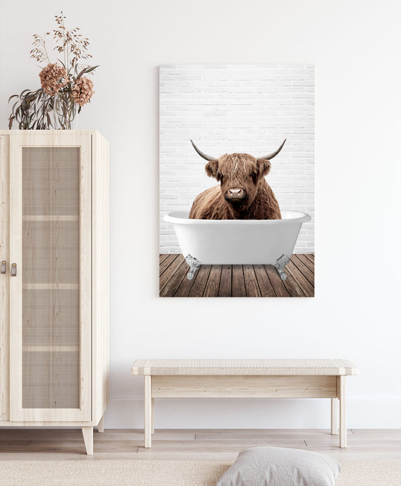 Highland Cow Animal in Bath CANVAS WALL ART PRINT ARTWORK PAINTING FRAMED POSTER