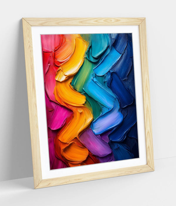Framed Wall Art – Multi Colour Paint Brush Strokes Poster Print with High Quality Frame