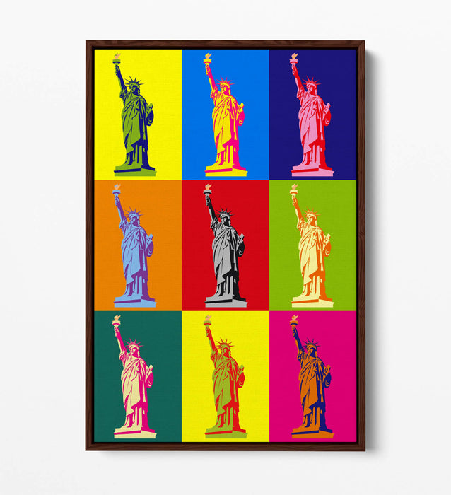 STATUE OF LIBERTY COLOURFUL POP ART -FLOAT EFFECT CANVAS WALL ART PRINT