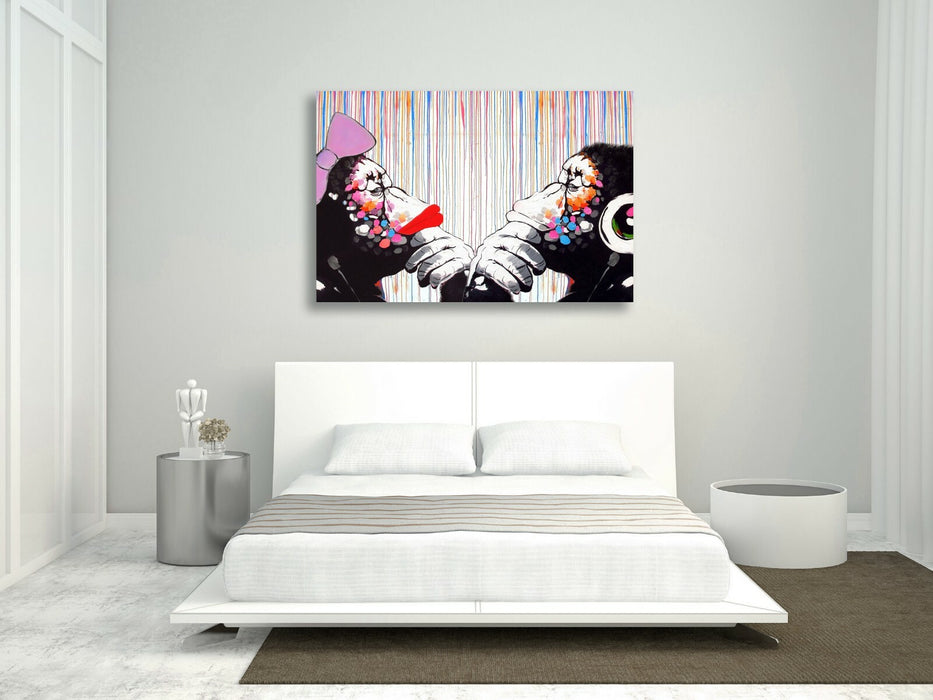 BANKSY CANVAS WALL ART PRINT DJ MONKEY COLOURED RAIN DUO ARTWORK GRAFFITI