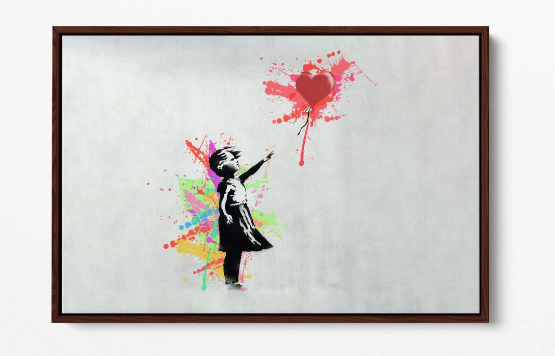 BANKSY, BALLOON GIRL RAINBOW SPLASH ART 2 -FLOAT EFFECT CANVAS WALL ART PRINT