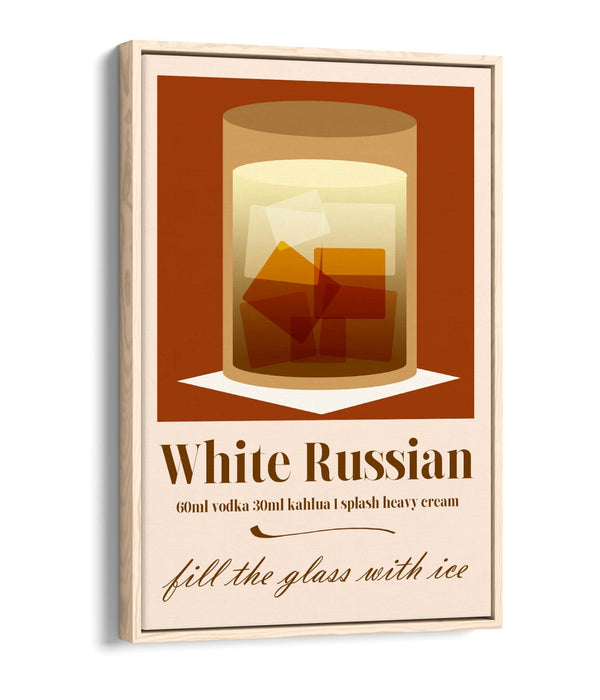 White Russian Cocktail Poster - Float Effect Canvas Wall Art, Ready To Hang