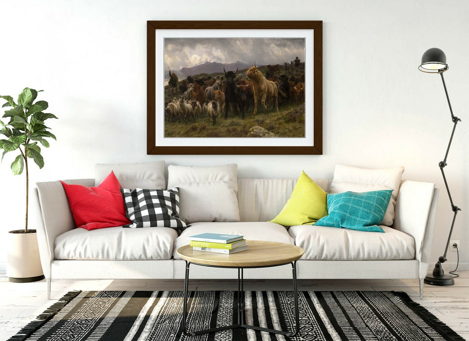 Framed Art Print | Highland Cow Artwork - Rustic Natural Wood Frame Wall Art