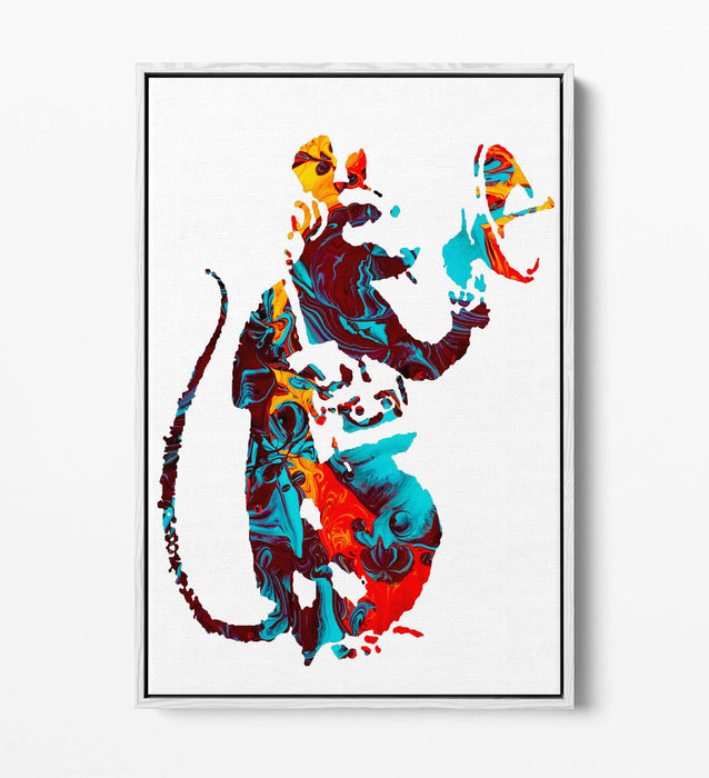 BANKSY, RADAR RAT MULTI COLOUR MARBLE ART -FLOAT EFFECT CANVAS WALL ART PRINT