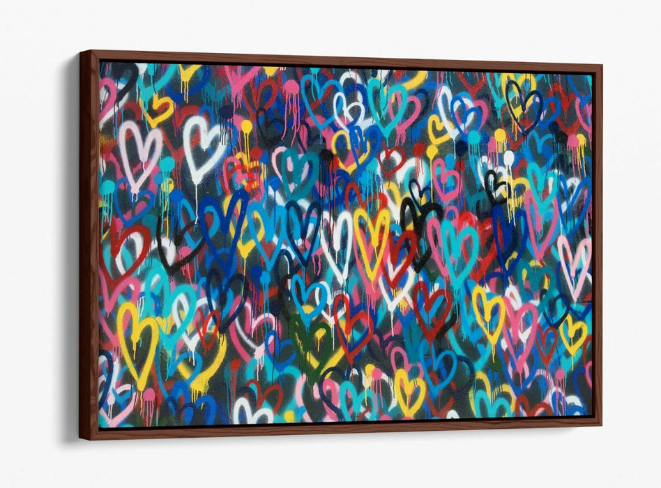 BANKSY LOVE WALL -FLOAT EFFECT CANVAS WALL ART PIC PRINT- RAINBOW MULTI COLOUR