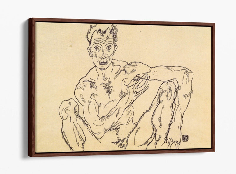 Float Effect Canvas Art - Egon Schiele Nude Self Portrait on Premium Frame