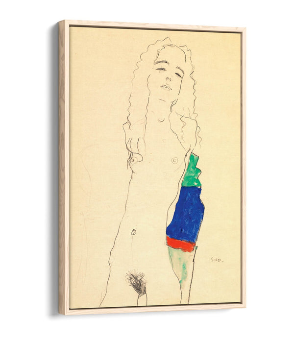 Float Effect Canvas Art - Egon Schiele Standing Female Nude on Handmade Canvas