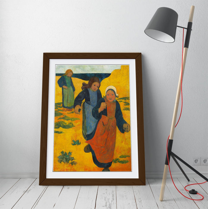 Framed Wall Art - Paul Serusier Girls In The Sands Poster Print With Woodgrain Frame
