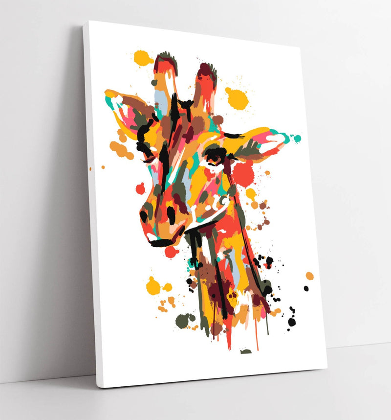 Giraffe Canvas Wall Art - Colorful Brush Stroke Animal Print on Archival Grade Canvas