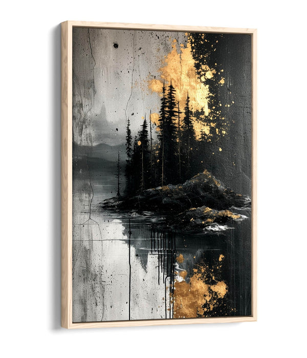Float Effect Canvas Art – Abstract Black And Gold Forest Wall Decor Print