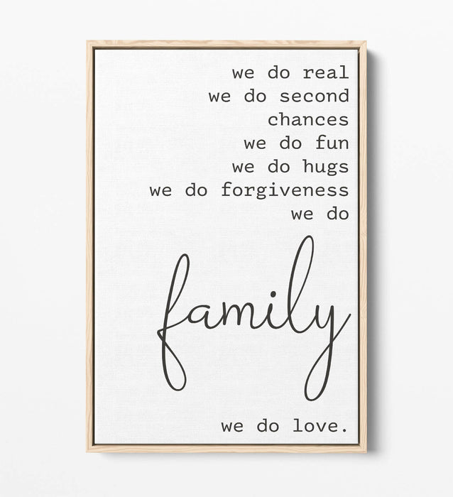 "WE DO FAMILY" LOVE HOME QUOTE SLOGAN -FLOAT EFFECT CANVAS WALL ART PRINT