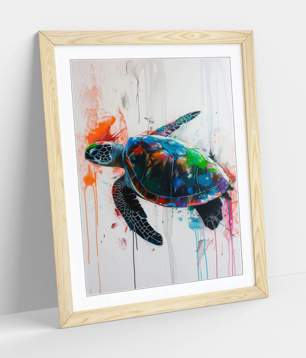 Turtle Wall Art - Framed Splash Art Turtle Print | UK Handmade Frames, Matte Paper