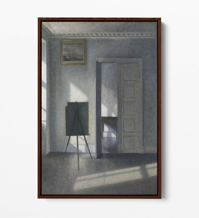 VILHELM HAMMERSHOI, INTERIOR WITH EASEL -FLOAT EFFECT CANVAS WALL ART PRINT