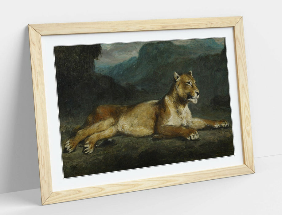 EUGENE DELACROIX, LIONESS RECLINING -FRAMED POSTER PICTURE PRINT ARTWORK