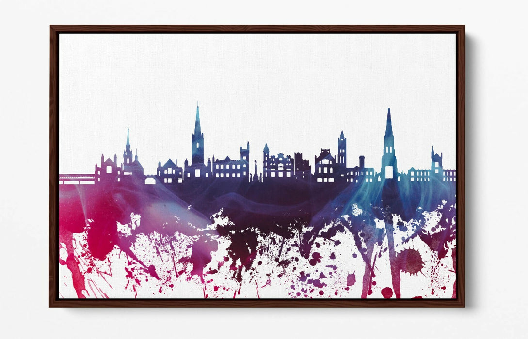 DERRY CITY SKYLINE PURPLE SPLASH ART -FLOAT EFFECT CANVAS WALL ART PRINT
