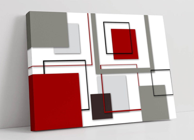 Canvas Wall Art - Red Grey Abstract Canvas Print | Framed Bedroom Wall Art