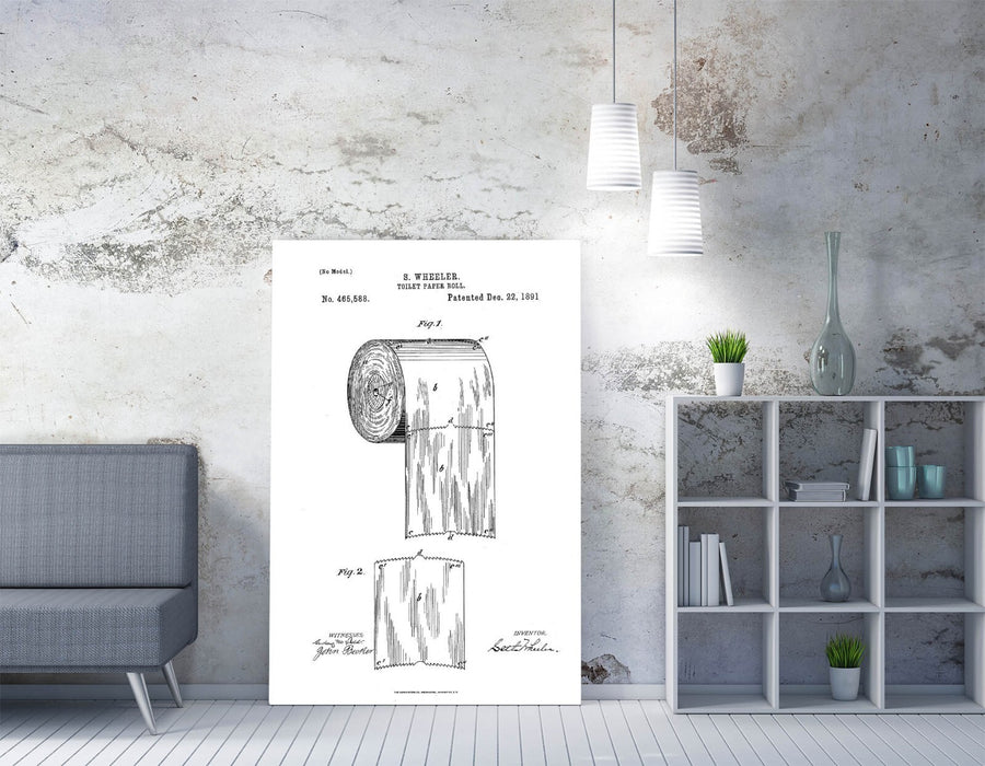 TOILET PAPER PATENT TRENDY MINIMALIST BATHROOM -CANVAS WALL ART PICTURE PRINT