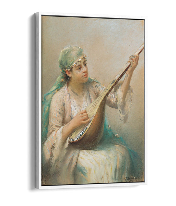 Float Effect Canvas Art - Woman Playing Instrument | Premium 30mm Deep Frame