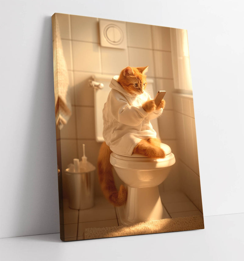 Funny Cat Canvas – Quirky Cat Artwork | Premium Bathroom Wall Art Print
