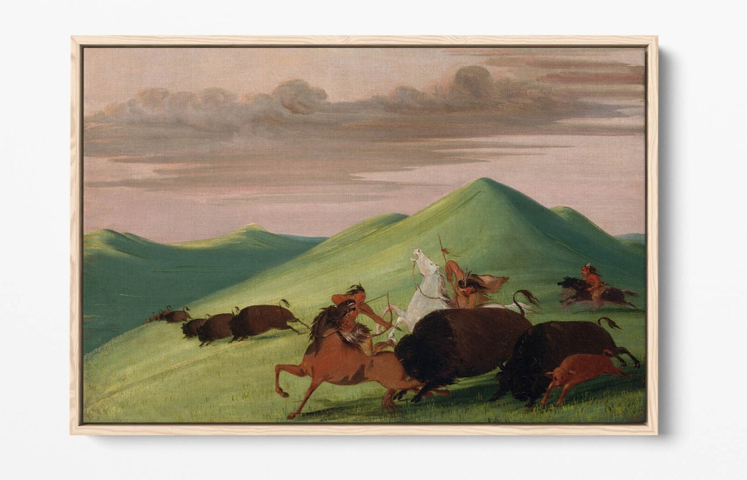 GEORGE CATLIN, BUFFALO CHASE -FLOAT EFFECT CANVAS WALL ART PRINT
