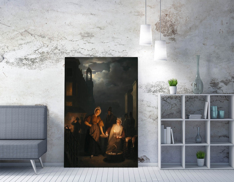 Canvas Wall Art - Petrus Van Schendel Rotterdam Night Market Painting Print