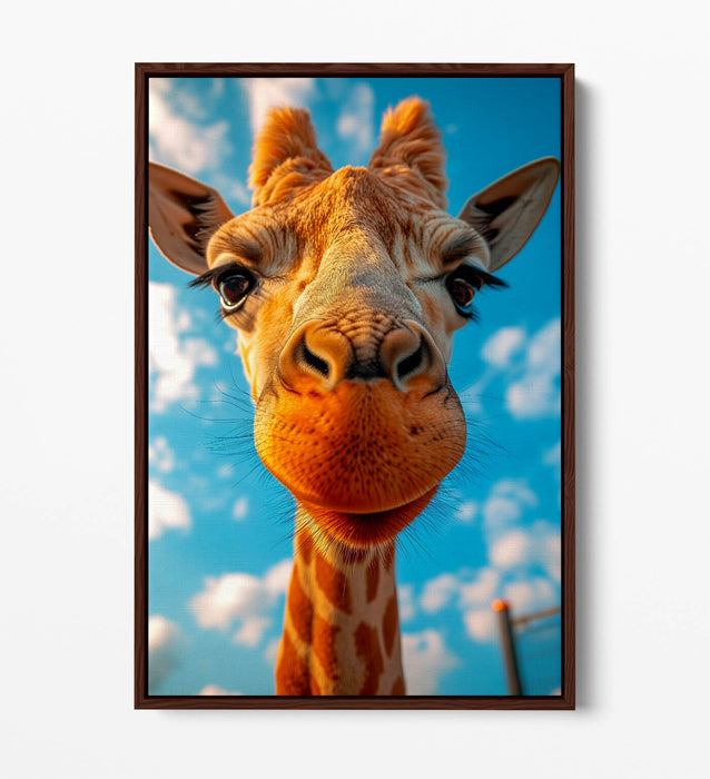 Giraffe Canvas Art - Funny Animal Print on Float Effect Canvas Wall Decor