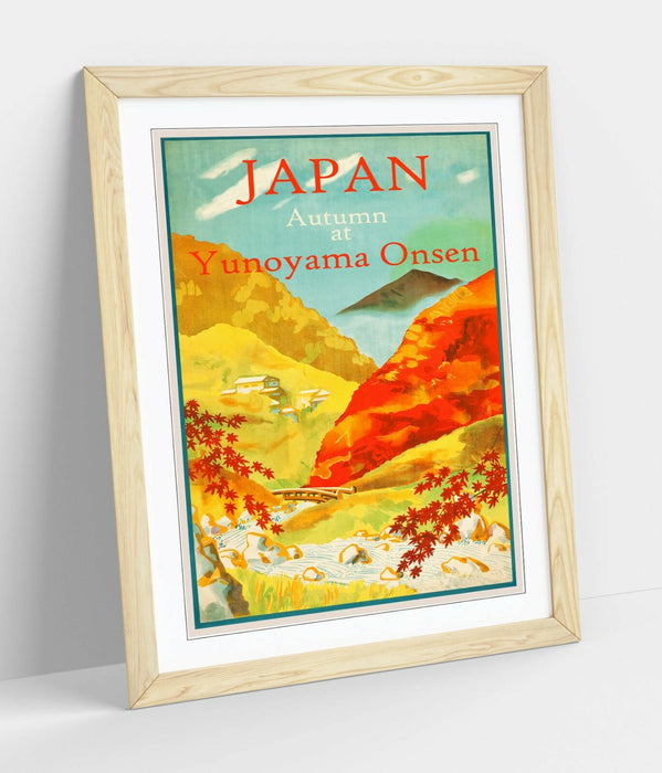 VINTAGE RETRO JAPAN TRAVEL POSTER -FRAMED WALL ART PICTURE PRINT- ORANGE BLUE