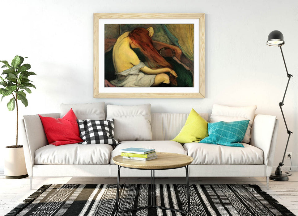 Framed Wall Art Print - Woman Combing Hair Art Poster With Quality Wood Frame