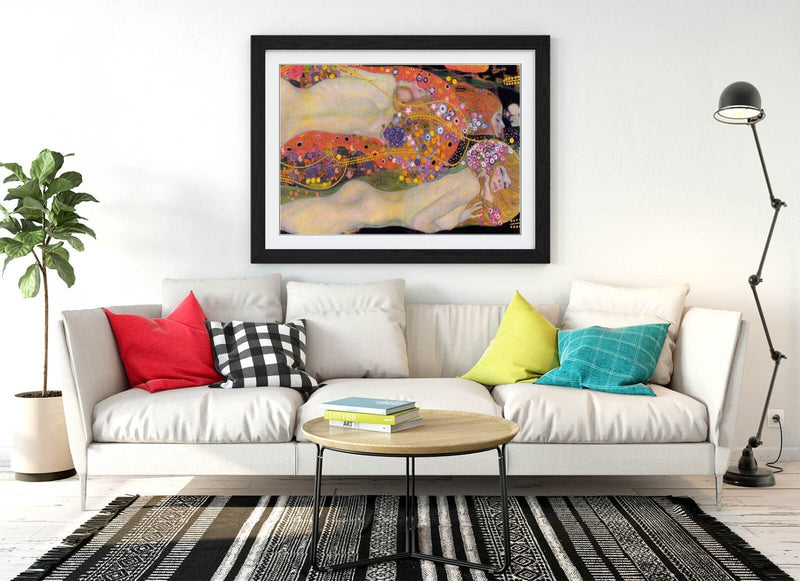Framed Wall Art Poster - Gustav Klimt Print Water Serpents II in Woodgrain Frame
