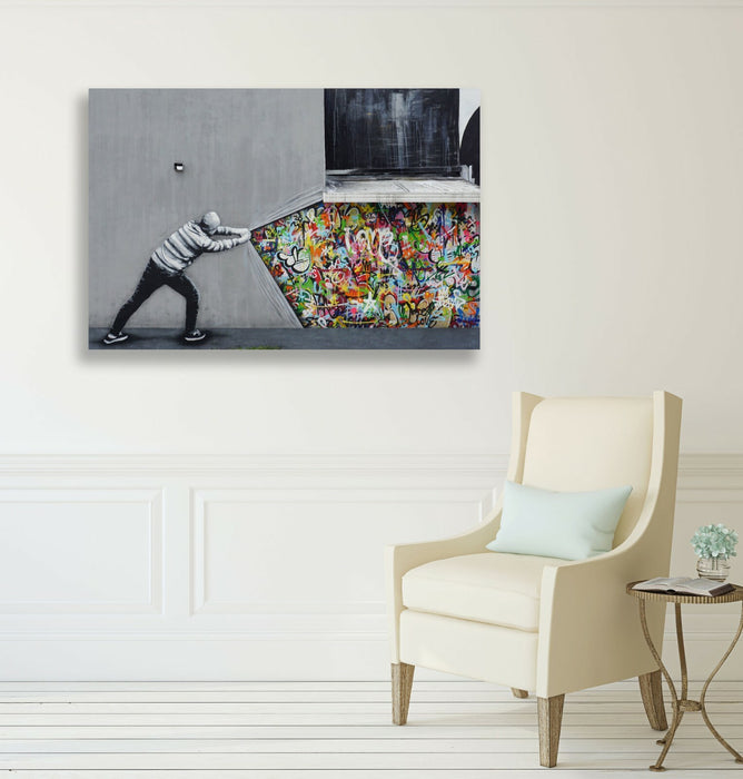 BANKSY WHATS BEHIND THE CURTAIN WHATSON CANVAS WALL ART PRINT ARTWORK GRAFFITI