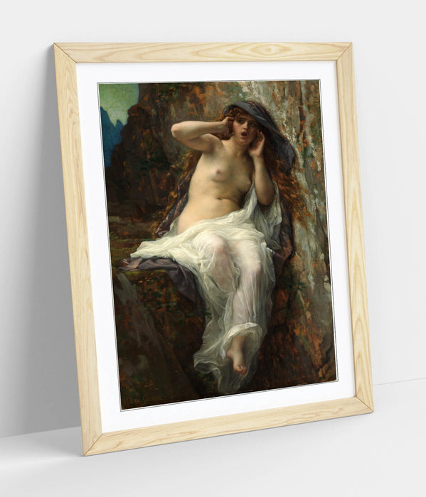 Framed Wall Art Poster - Alexandre Cabanel Echo Painting with Wood Grain Frame