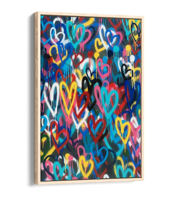 BANKSY LOVE WALL PORTRAIT -FLOAT EFFECT CANVAS WALL ART PIC PRINT-RAINBOW COLOUR