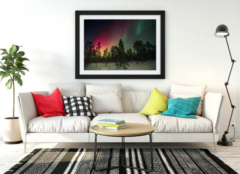 Framed Poster Wall Art - Pink Green Yellow Poster Print With Faux Wood Frame