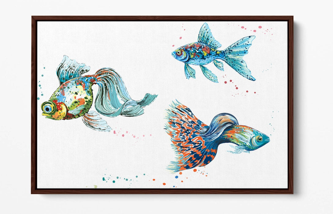 Watercolour Fish Canvas - Float Effect Wall Art Print With Premium Varnish Finish