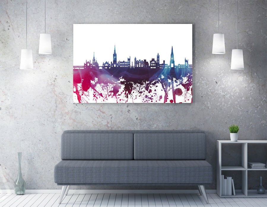 DERRY CITY SKYLINE PURPLE SPLASH ART -CANVAS WALL ART PRINT ARTWORK DEEP FRAME
