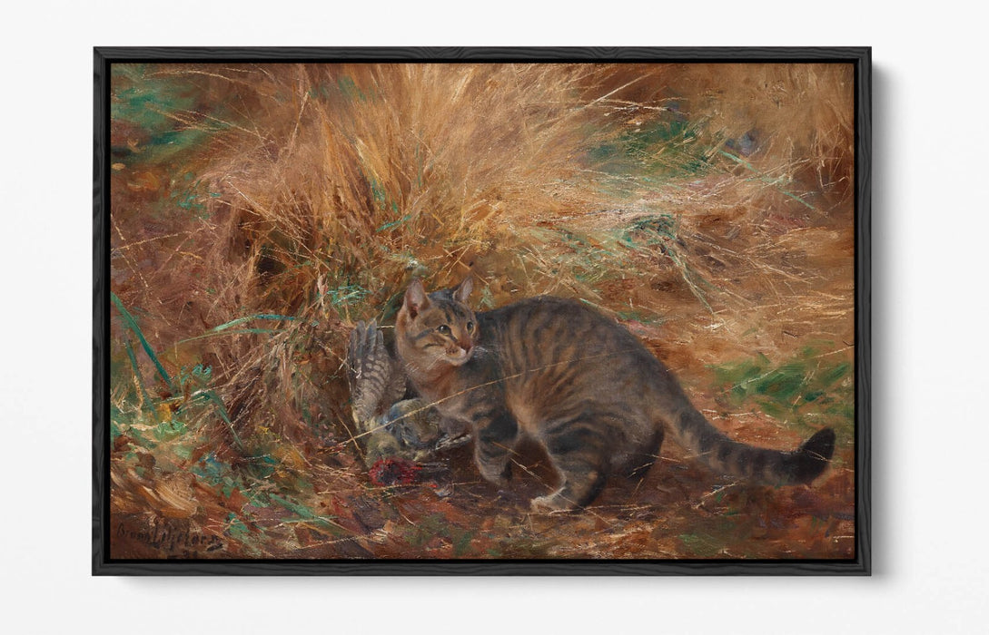 Canvas Wall Art – Bruno Liljefors Cat with Bird | Float Effect Premium Print