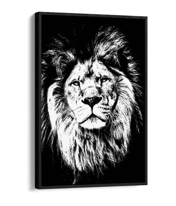LION HEAD BLACK AND WHITE -FLOAT EFFECT CANVAS WALL ART PIC PRINT GRAFFITI