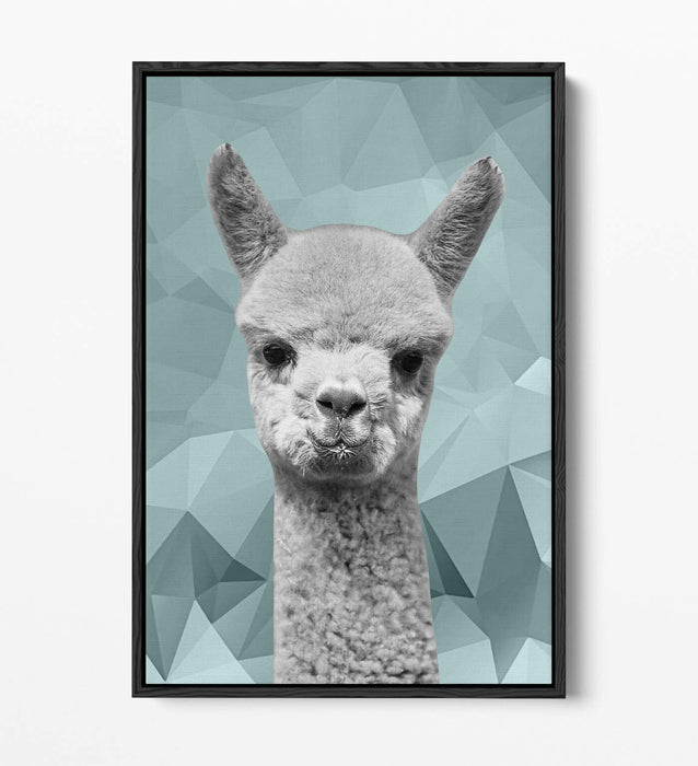 ALPACA DUCK EGG BLUE GEO -FLOAT EFFECT CANVAS WALL ART PIC PRINT- BLACK & WHITE