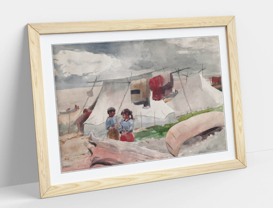Framed Wall Art - Winslow Homer Indian Camp Painting | Handmade UK Wood Grain Frame