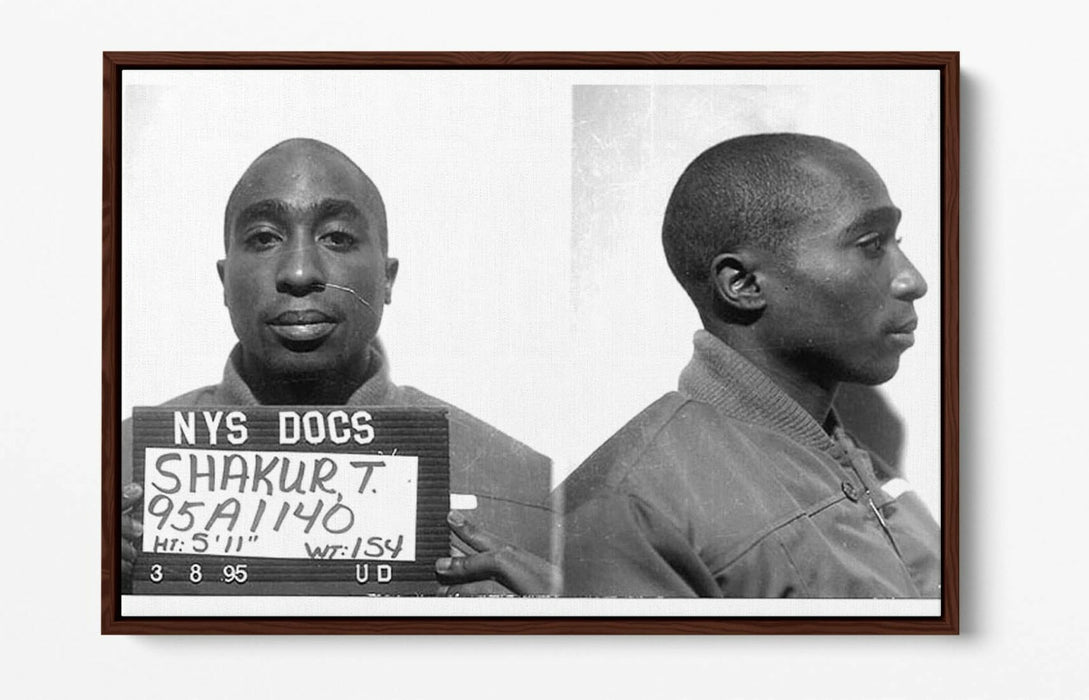 TUPAC MUGSHOT 1 -FLOAT EFFECT CANVAS WALL ART PIC PRINT- BLACK & WHITE