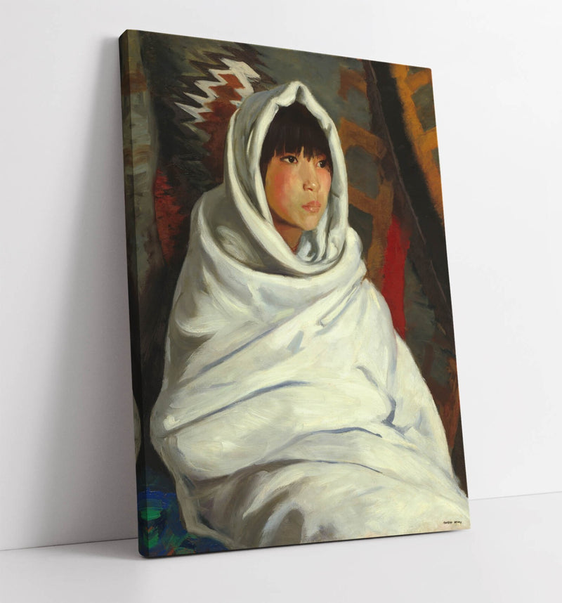 Canvas Wall Art - Indian Girl in White Blanket Painting | Handmade Premium Print