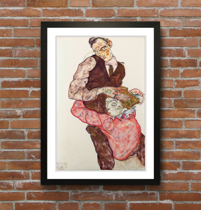 Framed Wall Art Poster Egon Schiele Print - Modern Woodgrain Frame Decor
