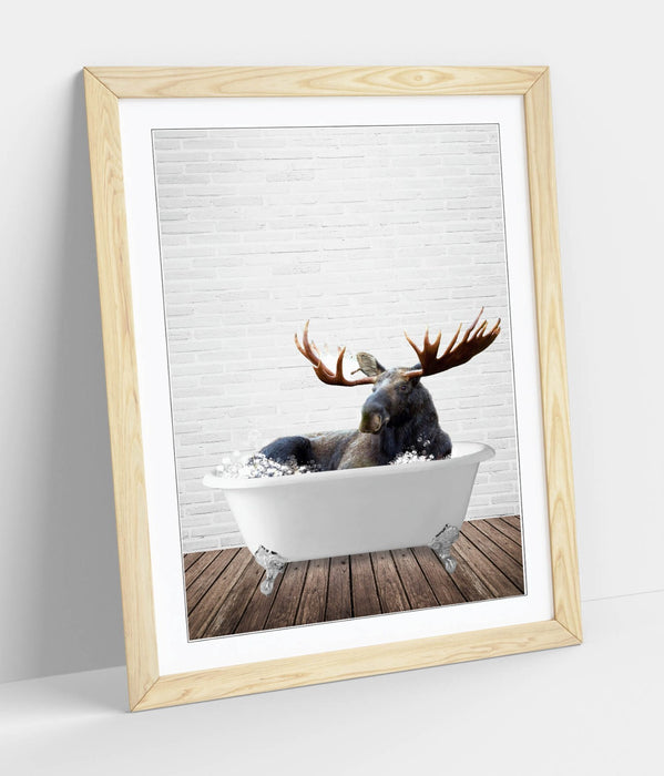 MOOSE IN BATHTUB -QUIRKY ART FRAMED POSTER PICTURE PRINT BATHROOM ARTWORK