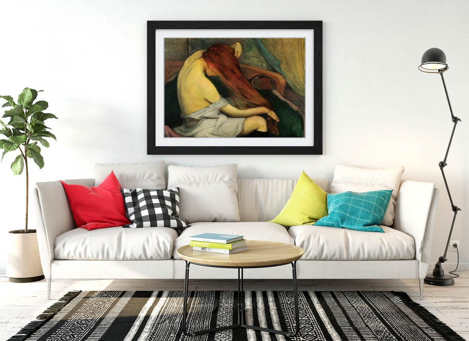 Framed Wall Art Print - Woman Combing Hair Art Poster With Quality Wood Frame
