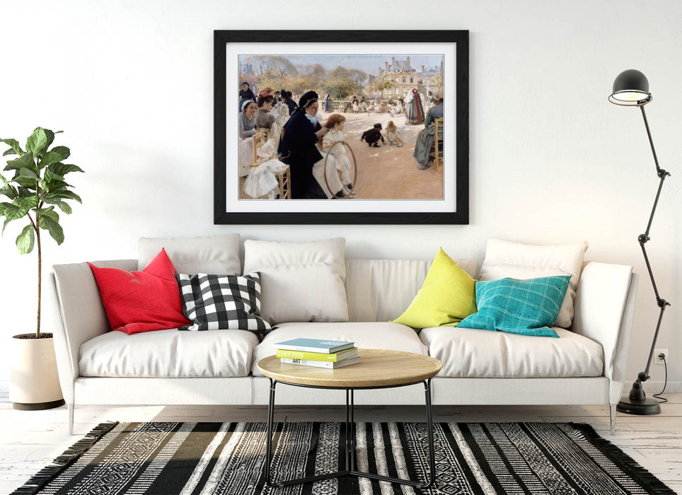 Framed Art Poster – Albert Edelfelt Luxembourg Gardens Paris Print With Woodgrain Frame