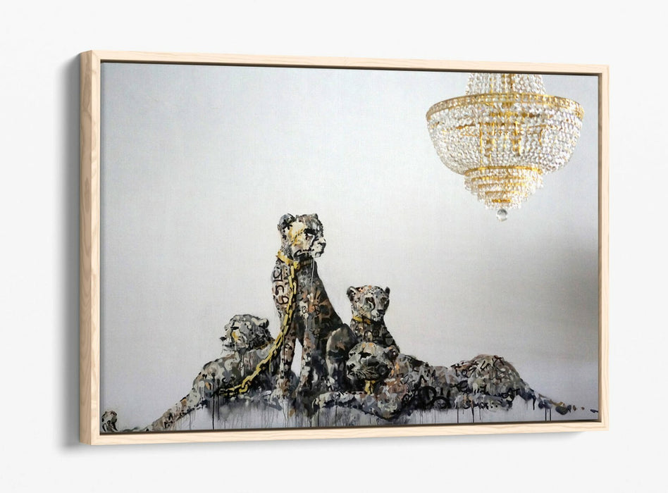 BANKSY PANTHERE -FLOAT EFFECT CANVAS WALL ART PIC PRINT- GOLD WHITE