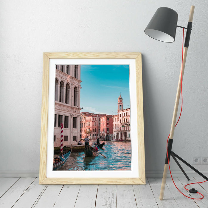 Venice Gondola Poster - Framed Wall Art With Faux Wood Frame & Archival Ink Print