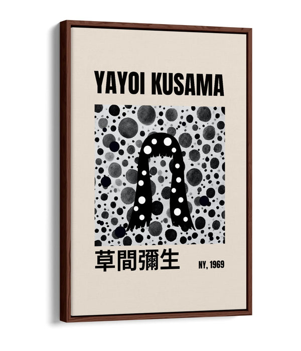 Canvas Art Print - Yayoi Kusama Black and White Polka Dot Artwork | Float Effect Frame
