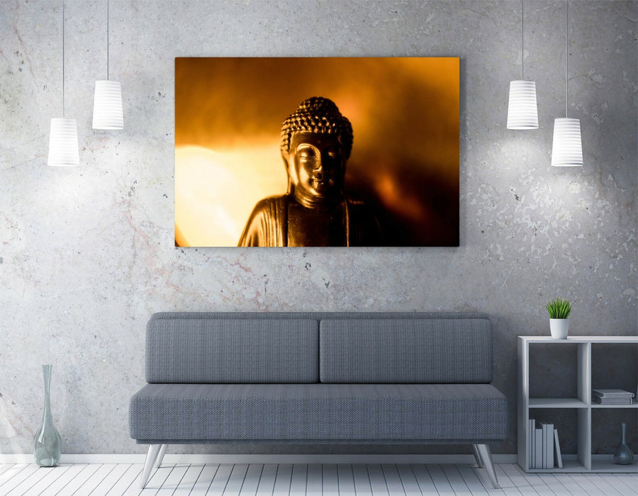 Gold Buddha Statue - Handmade Canvas Wall Art | Buddhist Wall Decor Print
